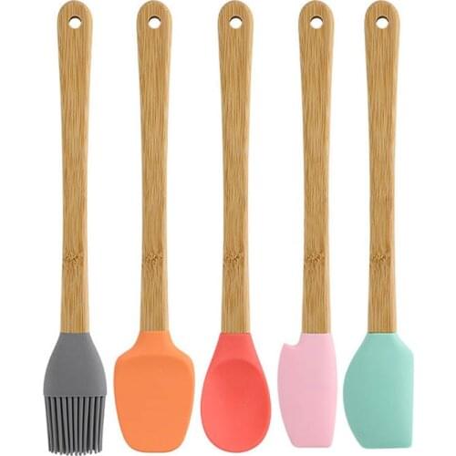 Multicolor Cookie Pastry Scraper Baking Tools Kitchen Supplies Multi Purpose Bamboo Handle Mini Spatula Food Grade Silicone