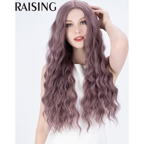 Raising Body Wave Hair Wig Synthetic Purple Full Machine Wigs For Black Women Wholesale Omber Cheap Long Hair Scalps Wig 28 Inch
