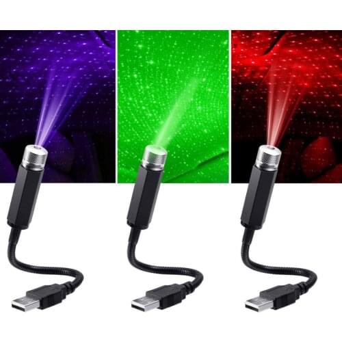 Car USB Star Lights Ceiling Lights Car Roof 3 Color Decorative Lights Car Roof Stars Projection Lights Romantic Car Interior Atm