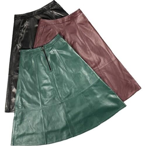 Direct factory sale new style women genuine leather skirt high waist swing,womens fashion skirt