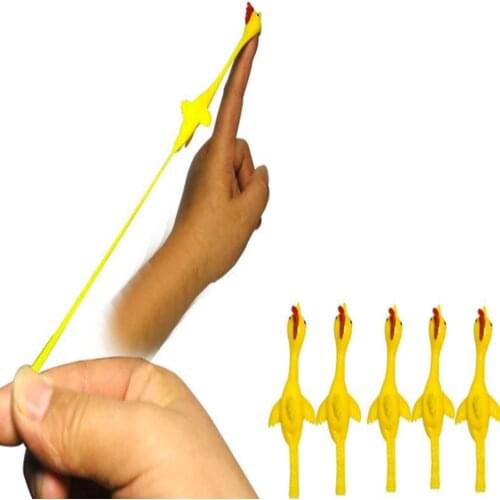5pcs Funny Chicken Shape Stretchy Slingshot Finger Fling Joke Toys Party Props Stress Relief Toys