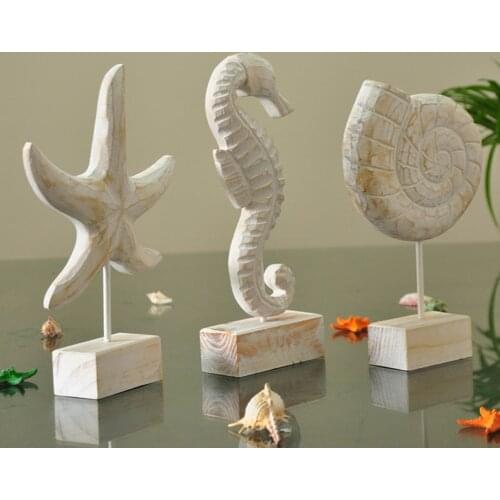Mediterranean Style Starfish Conch Hippocampus Wood Carving Marine Decor Wood Crafts Home Decoration decoracion marinera hogar
