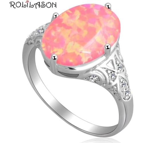 ROLILASON Topselling online Oval shape Rings Jewelry Purple fire Opal silver plated Stamped Rings USA size #7 #8 #9 OR564