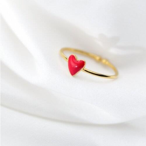 Red Heart Rings 925 Sterling Silver Sweet Heart Summer Opening Single Ring Jewelry For Women Girl