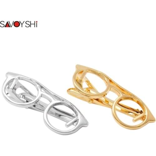 SAVOYSHI Trendy Glasses Shape Tie Clips for Men Necktie Tie Bar Clasp Tie Pin Fashion Special Mens Gift Free Carving Name