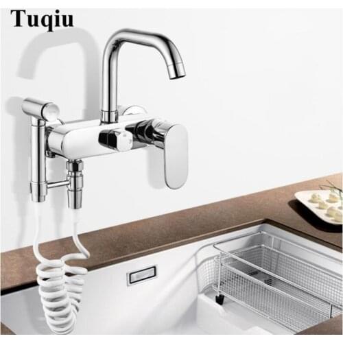 Basin Faucet Bathroom Brass Bathtub Shower Faucet Bath Shower Tap Chrome Plated Wall Mounted Kitchen Faucet with Spray Gun