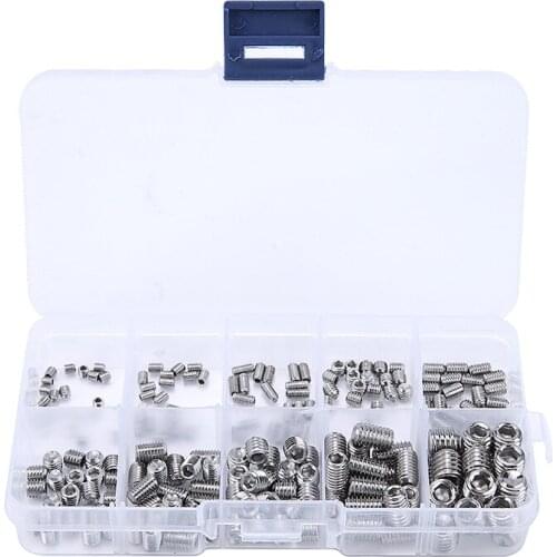 200pcs/set Stainless Steel Hexagon Socket Head Grub Screw M3 M4 M5 M6 M8 Set Headless Screw for Car Truck