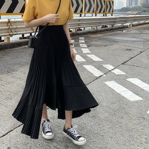 Spring and Summer Chiffon Pleated Irregular Skirt Female Korean Version of High Waist Asymmetrical Chiffon Harajuku Plus Si