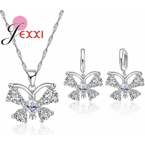 Drop Shipping Ladys Jewelry Sets 925 Sterling Silver Pendant Necklace Hoop Earring with AAA Cubic Zirconia Crystal Sets