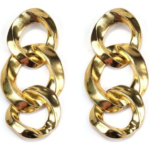 Punk Golden Metal Hanging Drop Earrings ZA Statement Vintage Handmade Chain Layer Maxi Statement Earring Women Party Jewelry