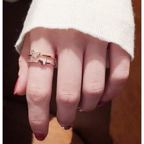 2021 Vintage Bohemian Two Layers Ring Butterfly Gold Color Rings Crystal Geometric Knuckle Midi Rings for Women Jewelry Gifts