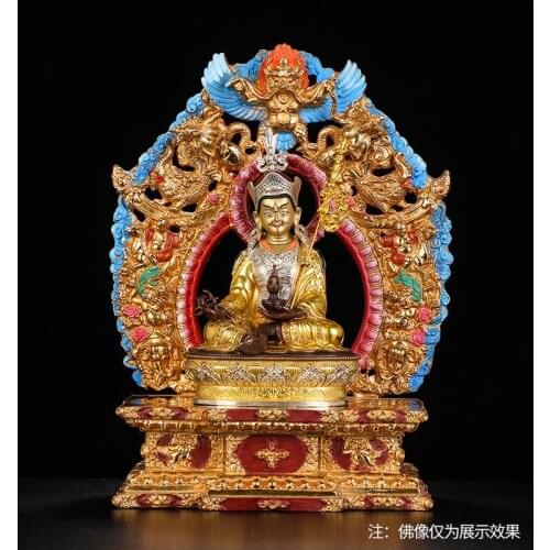 36CM large Temple GOOD supplies Padmasambhava Guru Rinpoche buddha supanna Garuda Gold plating copper Buddha platform statue