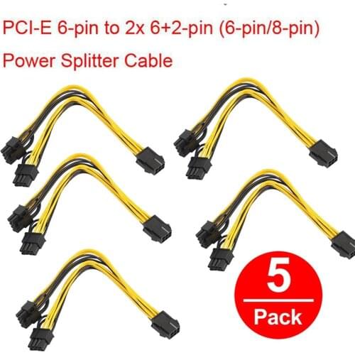 5 Pcs PCI-E 6-pin to 2x 6+2-pin (6-pin/8-pin) Power Splitter Cable PCIE PCI Express 5X Length 8 inches / 20cm PCI-Express Power
