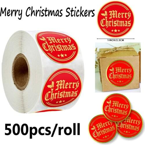 500pcs/roll Merry Christmas Kraft Handmade Sticker Card Box Package Thank You Label Sealing Stickers Halloween Stickers Decor