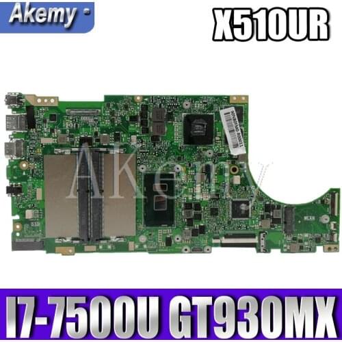 Akemy X510UR For Asus X510U X510UN X510UR X510URR X510UQ Laotop Mainboard X510UR Motherboard W/ I7-7500U GT930MX