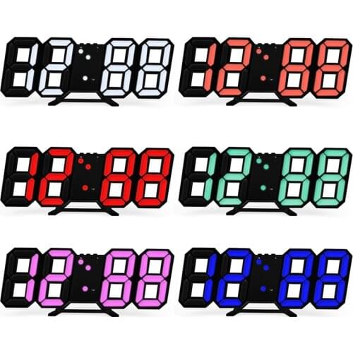 24/12 Hour Display Watch Alarm LED Digital Clock Wall Hanging 3D Table Clock Calendar Temperature Display Brightness Adjustable