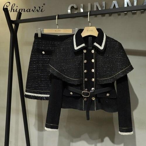 High-End Elegant Womens Clothing 2pcs 2021 Fall Fashion Long Sleeve Slim Jacket High Waist Slim Skirt Leisure Commute Outfit