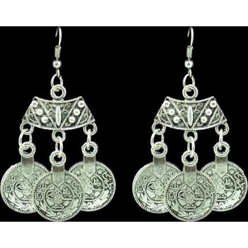 Foreign Trade Retro Punk Coin Earrings Silver Earrings Turkish Anti-design Community Bohemian Earrings Jewelry Wholesale