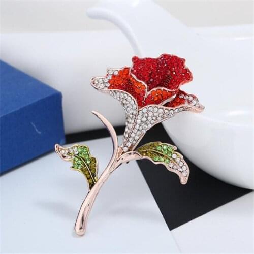 Exquisite Gold Color Rhinestone Crystal Flower Brooches Jewelry Wedding Pins Clothes Accessories Enamel Brooch For Women Gifts