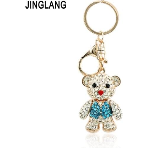 JINGLANG Gold Color Metal Lobster Clasp Keyring Dangle Crystal Panda Animal Keychains For Women Luxury Handbag Jewelry
