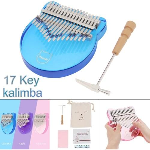 17 Key Kalimba Crystal Transparent Cat Face Shape Thumb Piano Mbira Pink Blue Purple for Beginner / Professional Performance