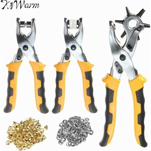 KiWarm Multifunction 3 in1 Leather Belt Hole Punch+ Eyelet Plier +Snap Button Grommet Setter Tool Kit Round 2.5/3/3.5/4/4.5/5mm