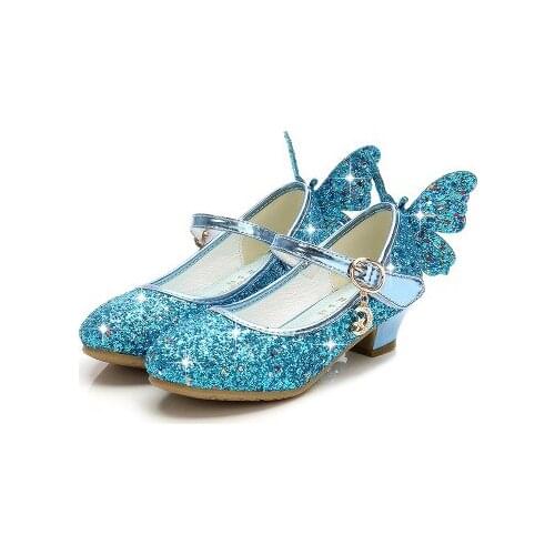 Summer Girls High Heel Princess Sandals Children Shoes Glitter Leather Butterfly Girls Kids Shoes For Party Dress Weddin Party