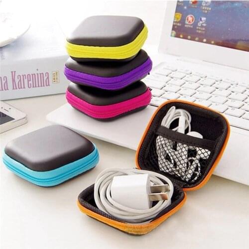 Mini Earphone Storage Bag Zipper PU Leather Protective USB Cable Organizer Portable Earbuds Pouch Container Storage Box