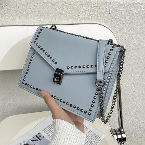Fashion Rivet Shoulder Bag Leather Chain Cross Body Bags for Women Luxury Designer Handbags High Quality Purses Brand Sac A Main