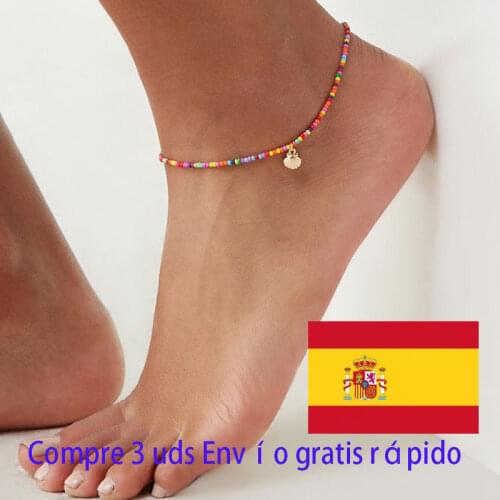 Fashion Ankle Bracelet Colorful Crystal Beads Anklets for Women Boho Gold Silver Color Chain Bracelet Ocean Beach Foot Jewelry