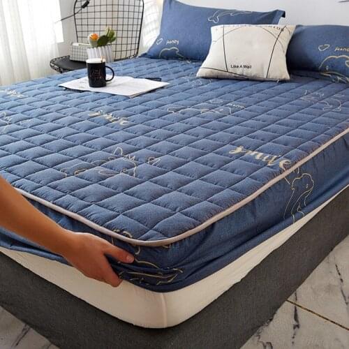 Fashion Dust Cover Waterproof Mattress Cover Thick Quilted Fitted Bed Sheet Fashion Printed Bedding Queen King Non-slip Sheet