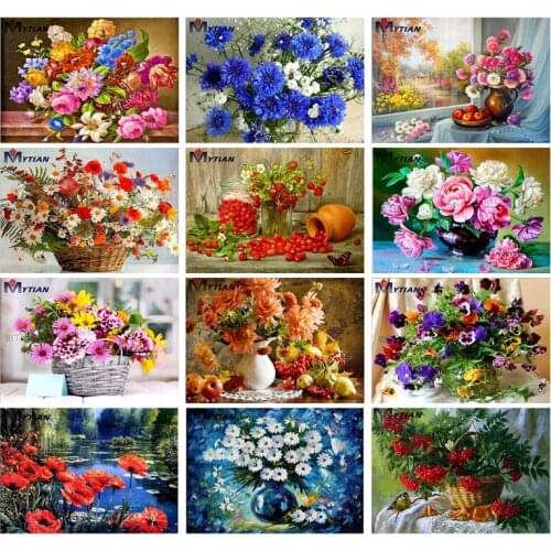 MYTIAN 5D DIY Diamond Painting Flowers Diamond Painting Cross Stitch Kits Diamond Embroidery Full Square Rhinestones Home Decor