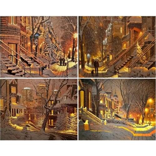 Coloring By Numbers Street HandPainted Painting Art Gift DIY Pictures By Number Winter City Kits Home Decor