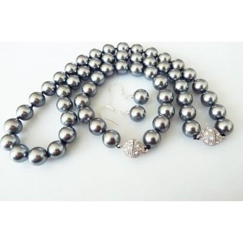 Wholesale 10mm grey natural shell pearl fashion bracelet earring necklace set