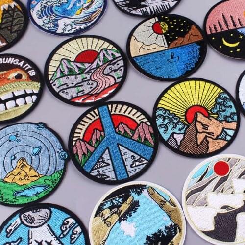 Sun Mountain Patches Iron On Patch On Clothes Ufo Patch Embroidered Patches For Clothes Ironing Stickers Appliques For Clothing