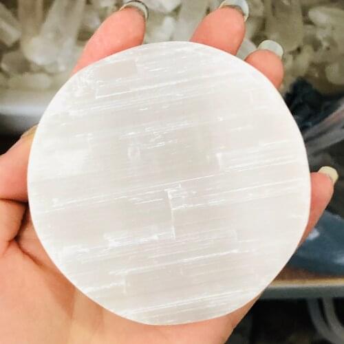 Natural white selenite opal polished crystal disc stone gemstone healing original gypsum stone massager