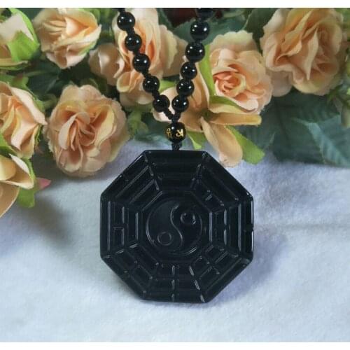 Natural Obsidian Taiji Bagua Jade Pendant Necklace Jewelry Lucky to ward off evil spirits Amulet Jade Pendant Fine Jewelry