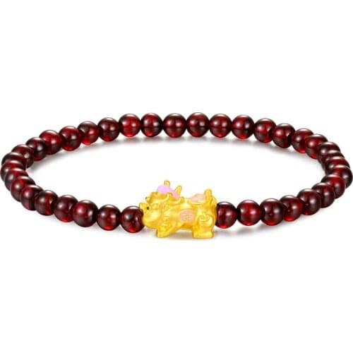 New Pure 24K Yellow Gold Bracelet Women 999 Gold 3D Dragon Son Bracelet