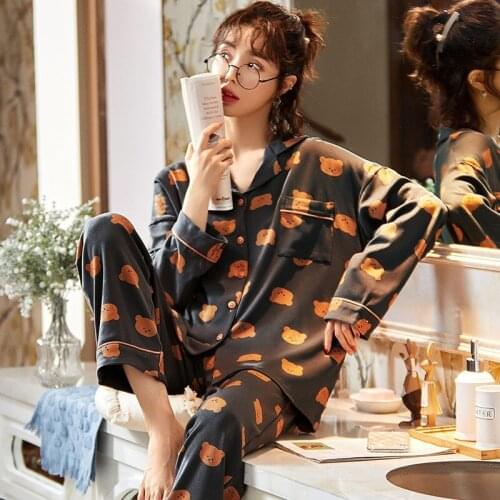 2021 Autumn Cotton Long Sleeve Pajama Sets for Women Korean Print Sleepwear Suit Pyjama Loungewear Homewear Pijama Mujer Clothes
