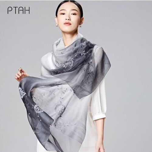 [PTAH] Autumn Scarves for Women Temperament Elegant Softer Breathable Digital Prined Large Scarf High Quality Mom Gifts 205*70cm