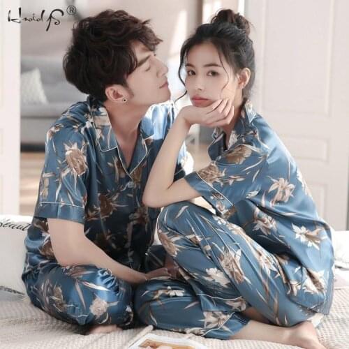 Couple Pajamas Set Women Mens Silk Satin Pajama Set Couples Long Sleeve Sleepwear Homewear Pj Unisex Pyjamas Plus Size M-3XL