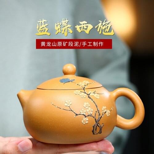 Hand-painted golden section clay blue butterfly big Xishi teapot tea set customized wholesale one on behalf of hair