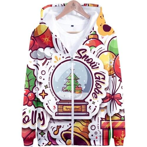 Happy Merry Christmas 3D Zipper Cute Hoodies Sweatshirts Boys/Girls High quanlity Cute Sweatshirt Merry Christmas Tops Clothing