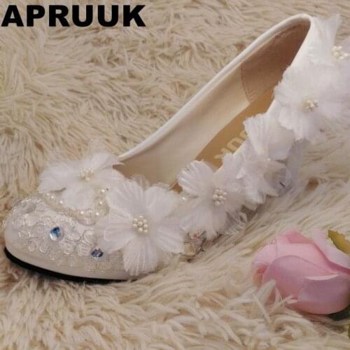 High heels lace flower wedding shoes white for woman female ladies fashion handmade bridal wedding pumps shoes womens white