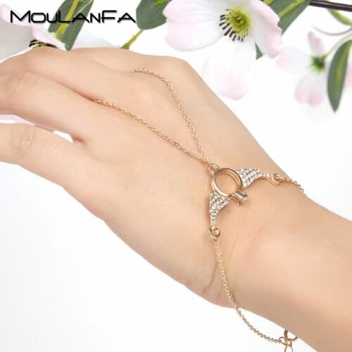 MOULANFA NEW finger bracelet Angel wings rosegold&gold color for women jewelry gift crystal charm bangle hand chain