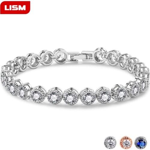 Gold Color Princess Cut Chain & Link Bracelet with AAA Cubic Zircon for Women Party Jewelry