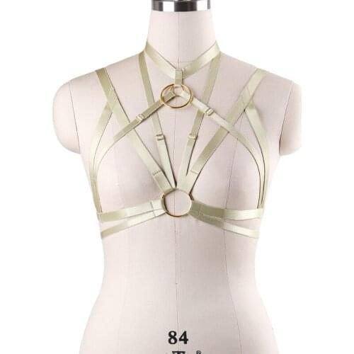 Goth halloween club party rave wear BLACK body harness Elastic strap tops body cage Bondage harness lingerie Hollow out cage bra