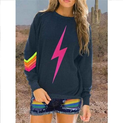 Loose casual gray lightning retro letter printing 2021 jacket womens spring long-sleeved round neck top