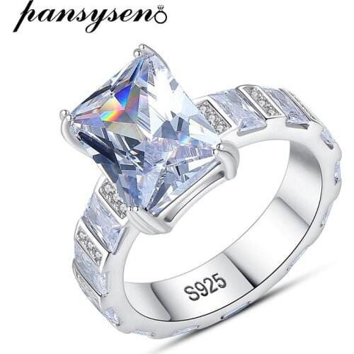 PANSYSEN Classic 100% 925 Sterling Silver Simulate Moissanite Gemstone Diamonds Wedding Engagement Ring Fine Jewelry Wholesale