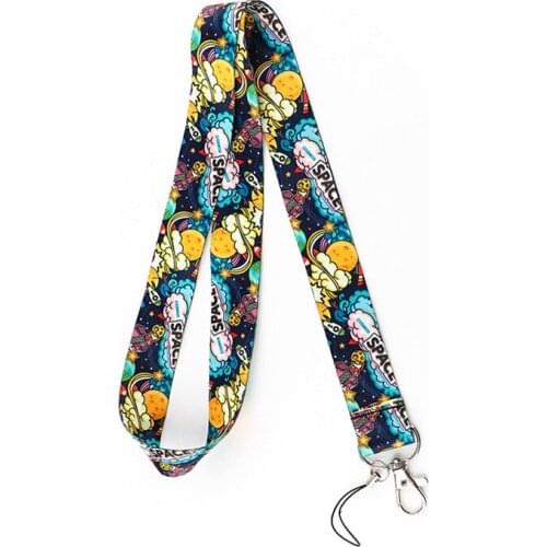 10pcs Universe Planet Space Lanyard Keys Phone Holder Funny Neck Strap With Keyring ID Card DIY Animal webbings ribbons Hang